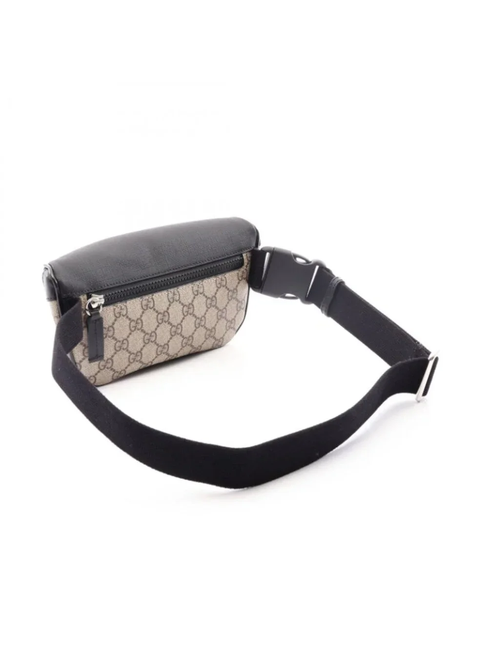 Gucci Waist Bag GG Supreme Beige Brown Black Leather Small